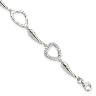 High-Quality Polished Sterling Silver Bracelet with CZ Accents & 1-Inch Extension