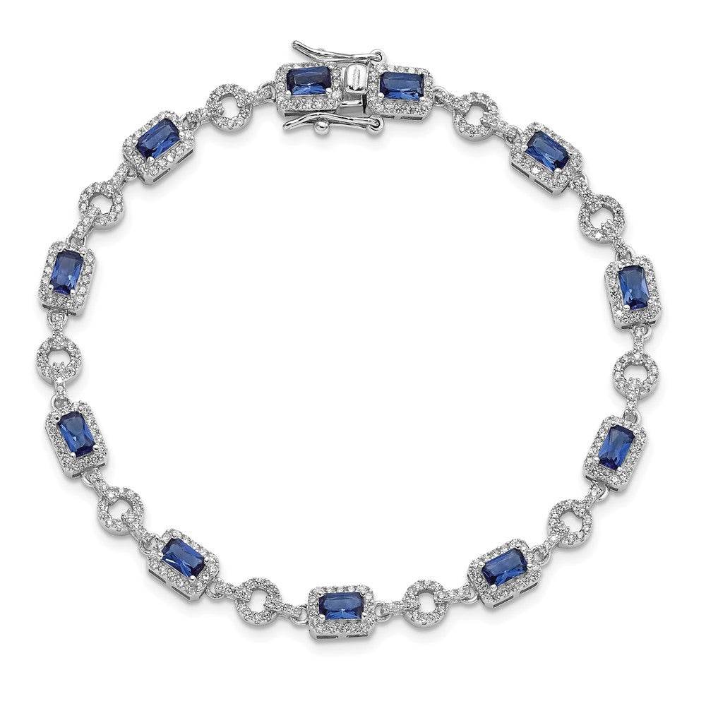 Buy Stylish Rhodium-Plated Sterling Silver Bracelet - 7.75", CZ & Blue Stone