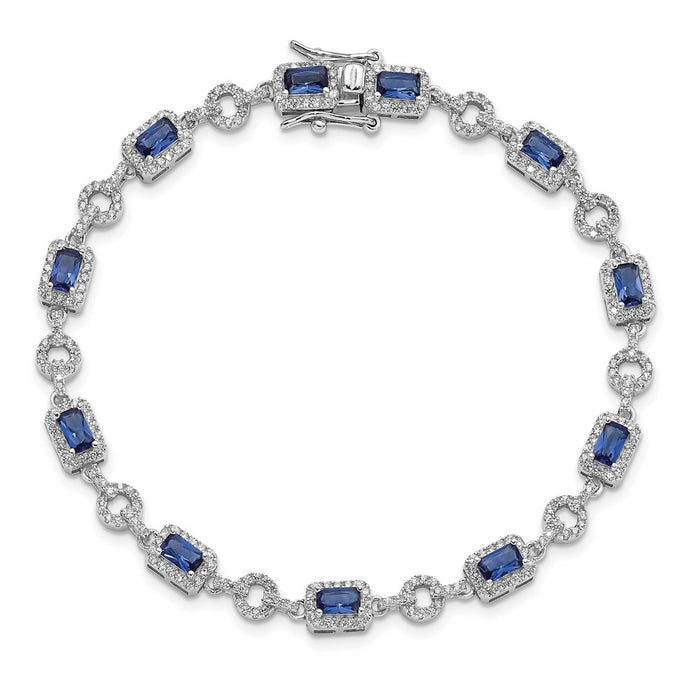 Buy Stylish Rhodium-Plated Sterling Silver Bracelet - 7.75", CZ & Blue Stone-3