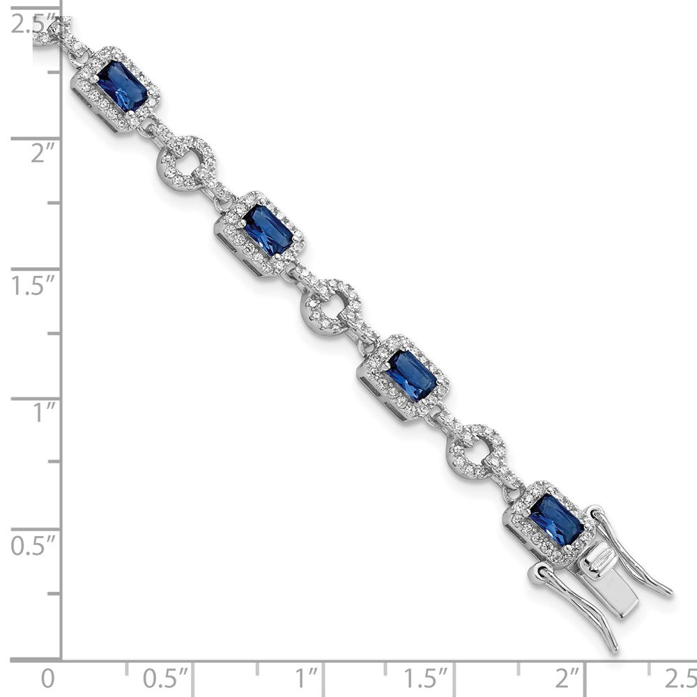 Buy Stylish Rhodium-Plated Sterling Silver Bracelet - 7.75", CZ & Blue Stone