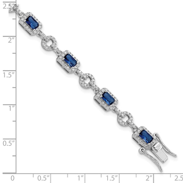 Rhodium-Plated Sterling Silver Bracelet - 7.75", CZ Blue Stone
