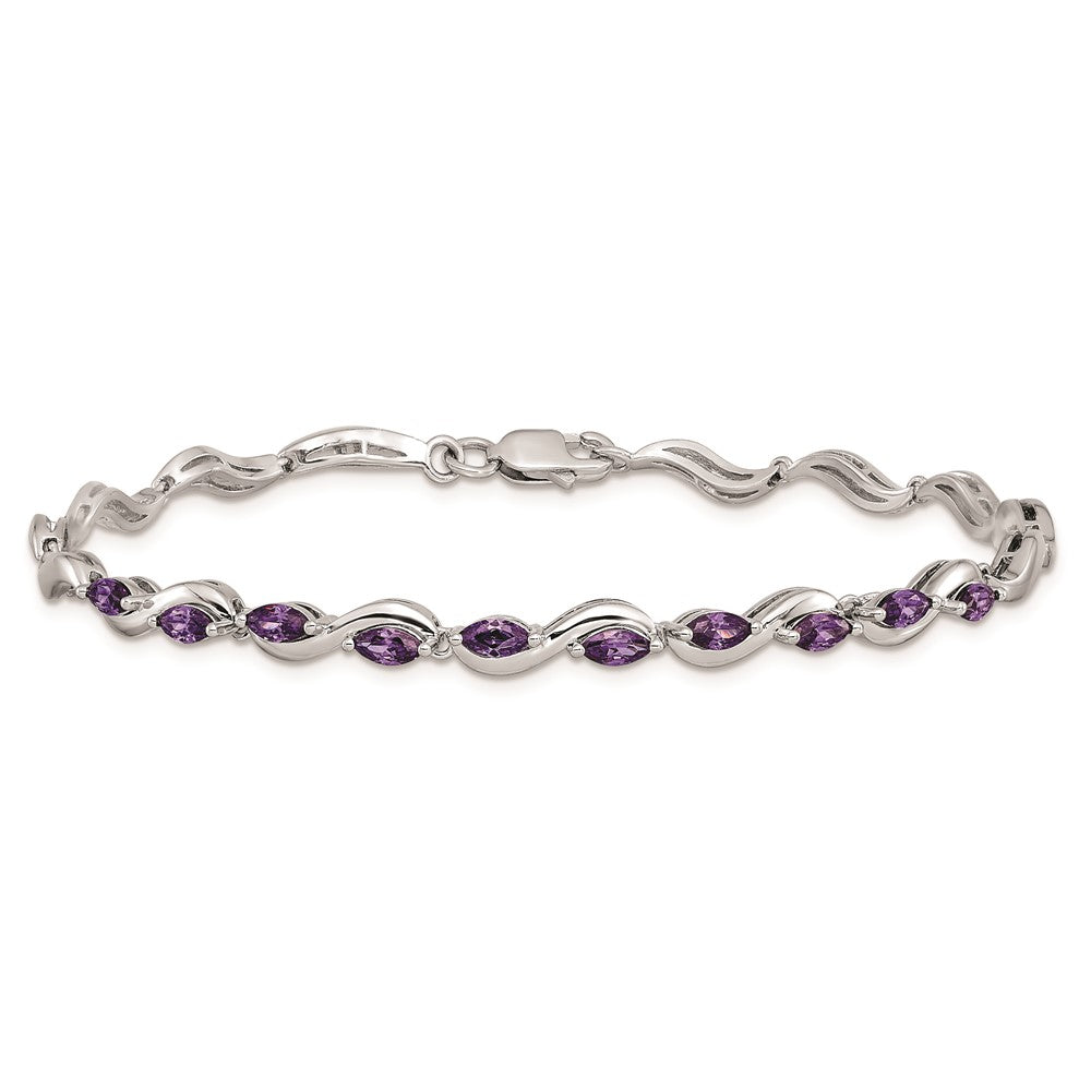 High-Quality Rhodium-Plated Sterling Silver Purple CZ Bracelet - Stylish Value!