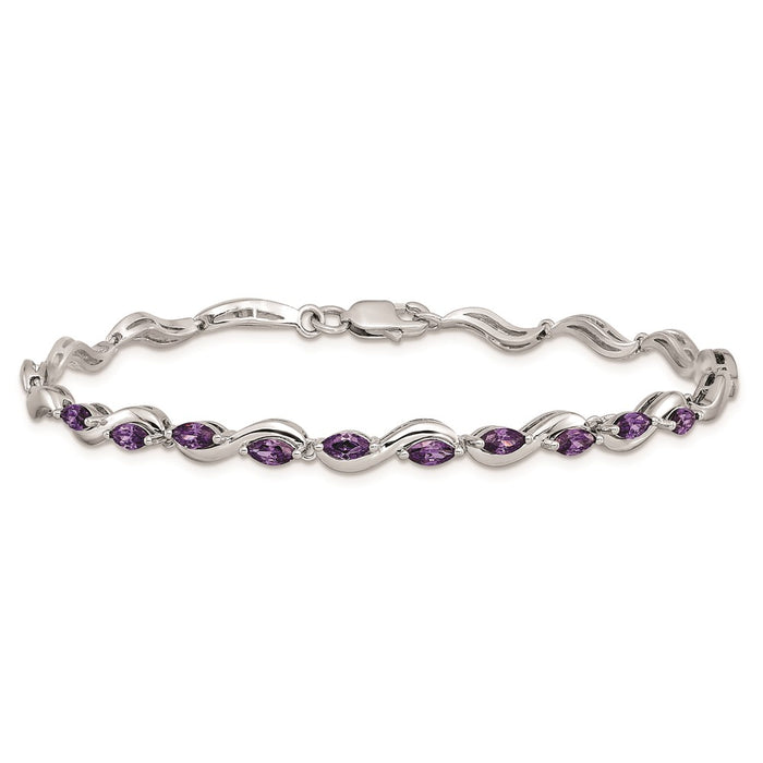 High-Quality Rhodium-Plated Sterling Silver Purple CZ Bracelet - Stylish Value!-3