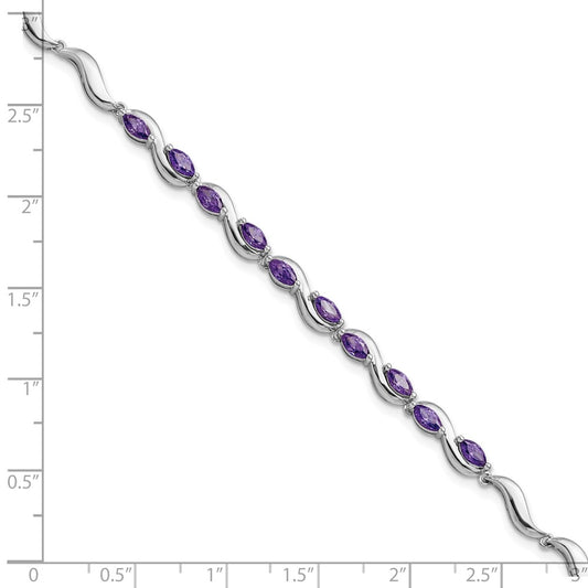 High-Quality Rhodium-Plated Sterling Silver Purple CZ Bracelet - Stylish Value!