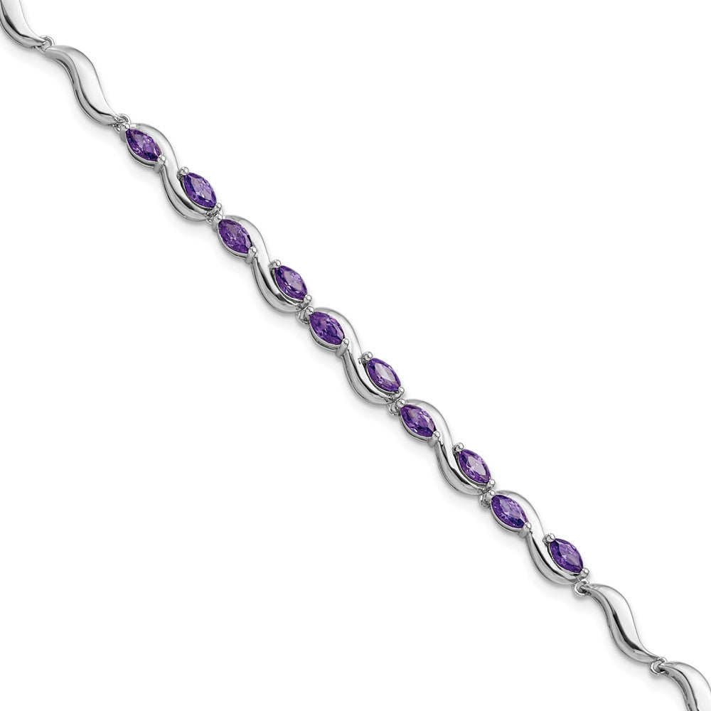 High-Quality Rhodium-Plated Sterling Silver Purple CZ Bracelet - Stylish Value!