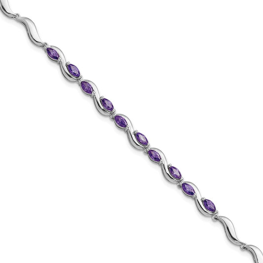 High-Quality Rhodium-Plated Sterling Silver Purple CZ Bracelet - Stylish Value!