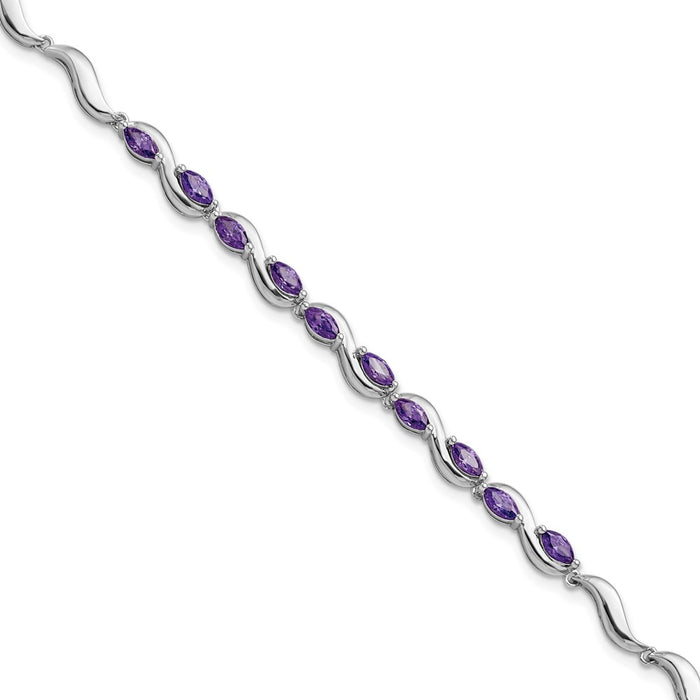 High-Quality Rhodium-Plated Sterling Silver Purple CZ Bracelet - Stylish Value!-1