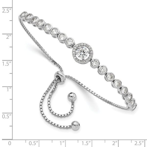 Rhodium-Plated Sterling Silver Adjustable Bracelet - CZ Accents