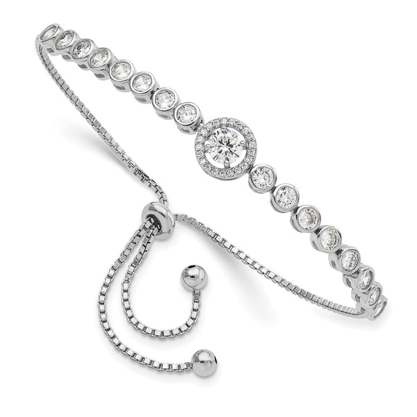 Rhodium-Plated Sterling Silver Adjustable Bracelet - CZ Accents