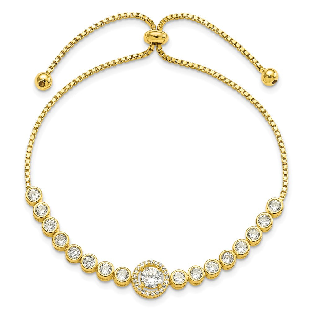 Buy Stylish Adjustable Sterling Silver Bracelet with Gold-tone CZ Accents