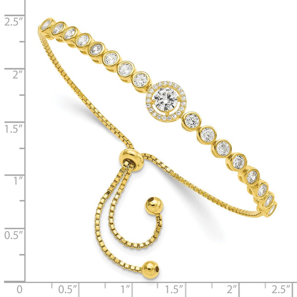 Adjustable Sterling Silver Bracelet with Gold-tone CZ Accents