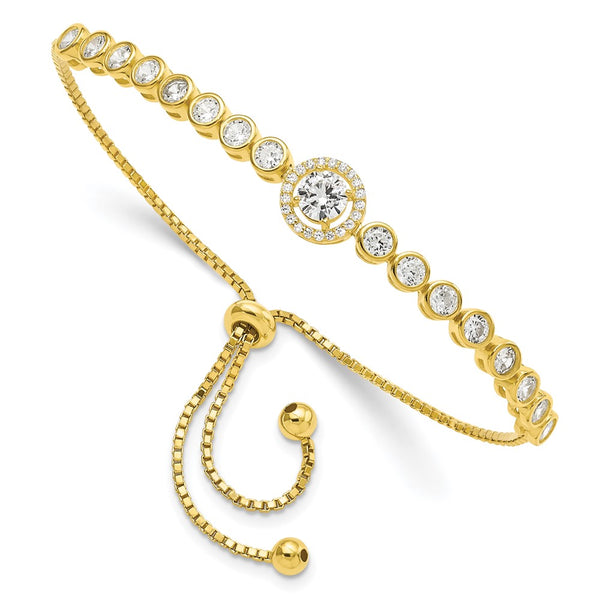 Adjustable Sterling Silver Bracelet with Gold-tone CZ Accents