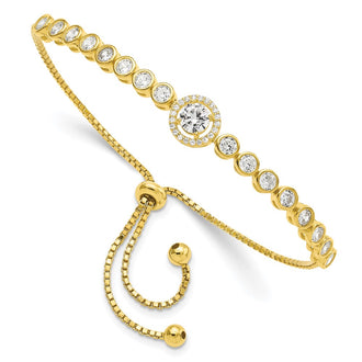 Buy Stylish Adjustable Sterling Silver Bracelet with Gold-tone CZ Accents