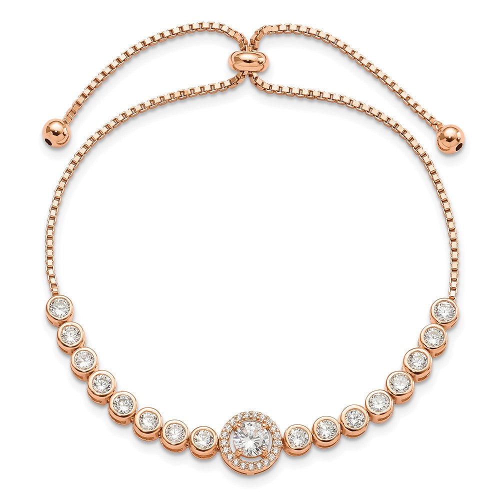 Shop Stylish Adjustable Sterling Silver Rose Gold-Tone CZ Halo Bracelet