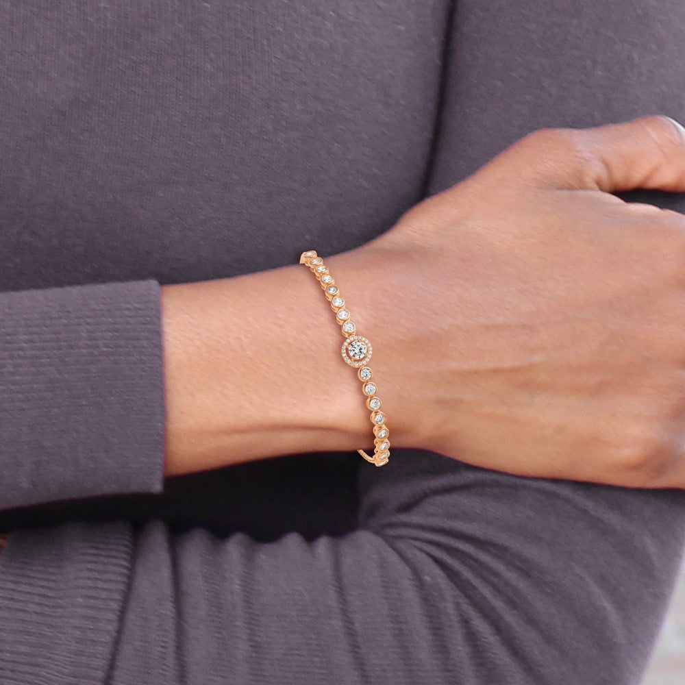 Shop Stylish Adjustable Sterling Silver Rose Gold-Tone CZ Halo Bracelet
