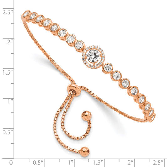 Shop Stylish Adjustable Sterling Silver Rose Gold-Tone CZ Halo Bracelet