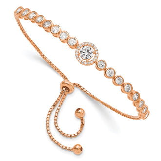 Shop Stylish Adjustable Sterling Silver Rose Gold-Tone CZ Halo Bracelet