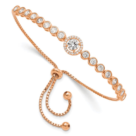 Shop Stylish Adjustable Sterling Silver Rose Gold-Tone CZ Halo Bracelet