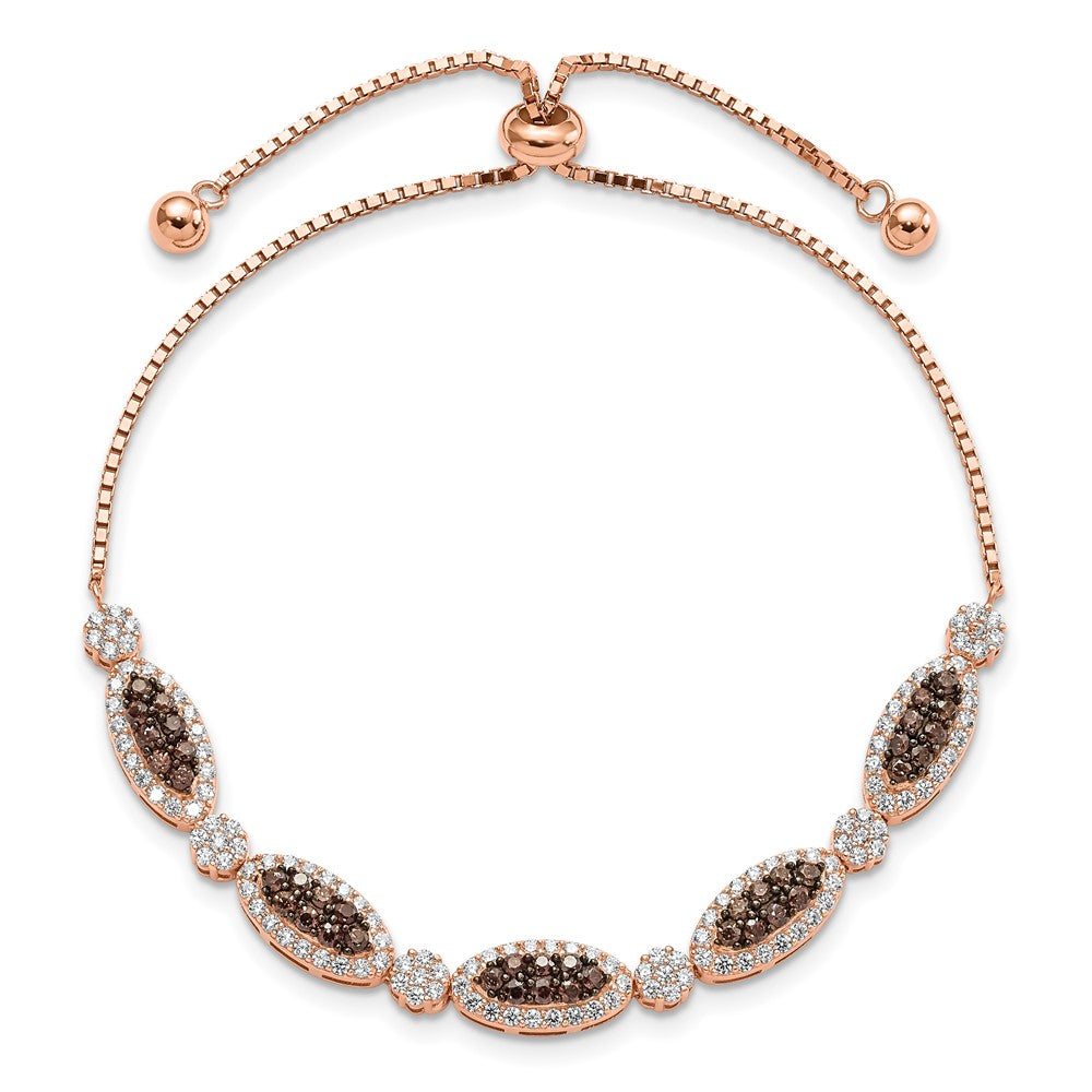 Exclusive Adjustable Fancy Bracelet - 7.5" Sterling Silver Rose Gold with CZ