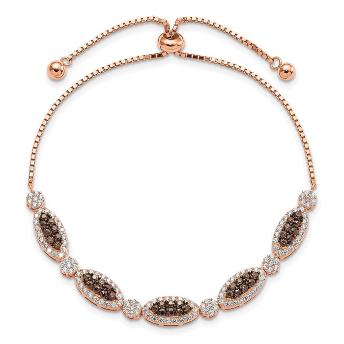 Exclusive Adjustable Fancy Bracelet - 7.5" Sterling Silver Rose Gold with CZ-3