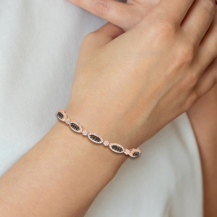 Exclusive Adjustable Fancy Bracelet - 7.5" Sterling Silver Rose Gold with CZ-4