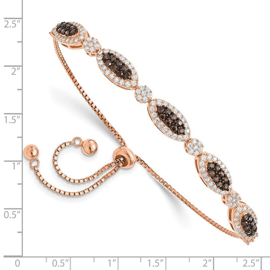 Exclusive Adjustable Fancy Bracelet - 7.5" Sterling Silver Rose Gold with CZ