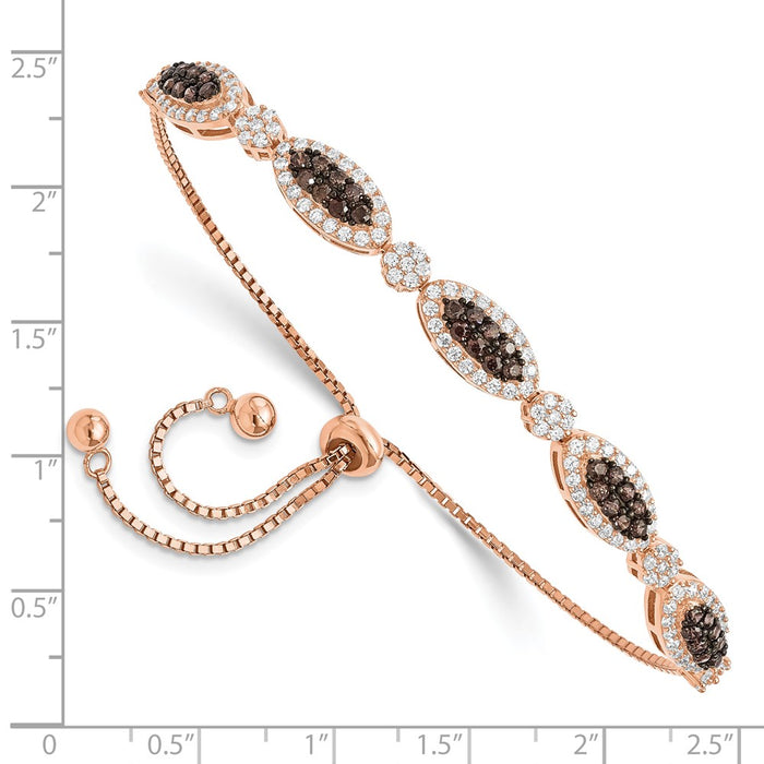 Exclusive Adjustable Fancy Bracelet - 7.5" Sterling Silver Rose Gold with CZ-2