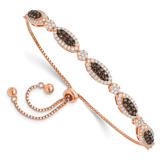 Exclusive Adjustable Fancy Bracelet - 7.5" Sterling Silver Rose Gold with CZ