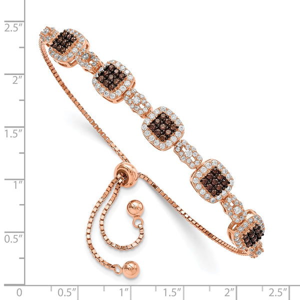 Sterling Silver Rose Gold-Tone CZ Adjustable Bracelet, 7.5"