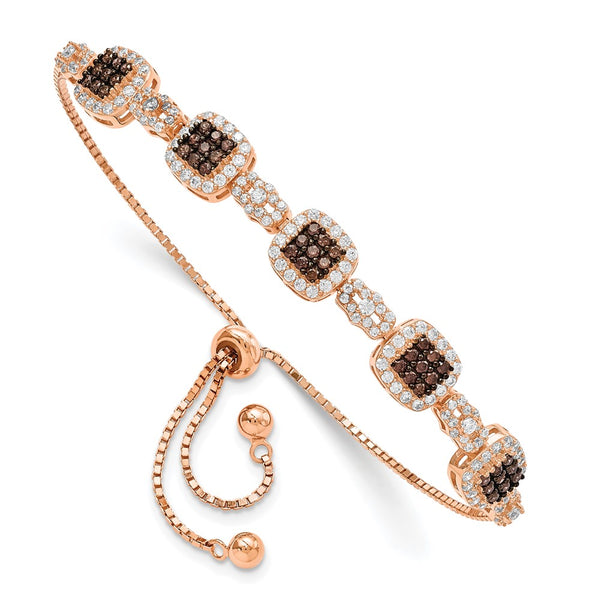 Sterling Silver Rose Gold-Tone CZ Adjustable Bracelet, 7.5"