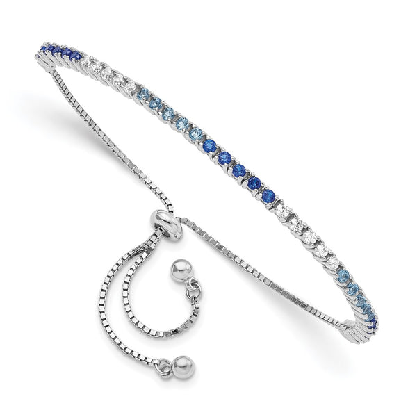 Adjustable Sterling Silver Bracelet with Blue Spinel & CZ