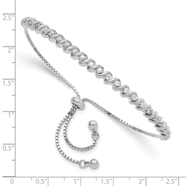 Rhodium-Plated Sterling Silver Adjustable Bracelet with CZ Accents - Style GR1-1008318