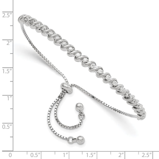 High-Quality Rhodium-Plated Sterling Silver Adjustable Bracelet with CZ Accents