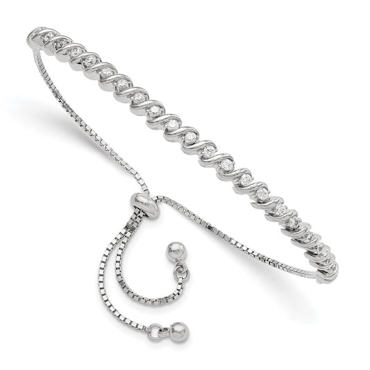 High-Quality Rhodium-Plated Sterling Silver Adjustable Bracelet with CZ Accents