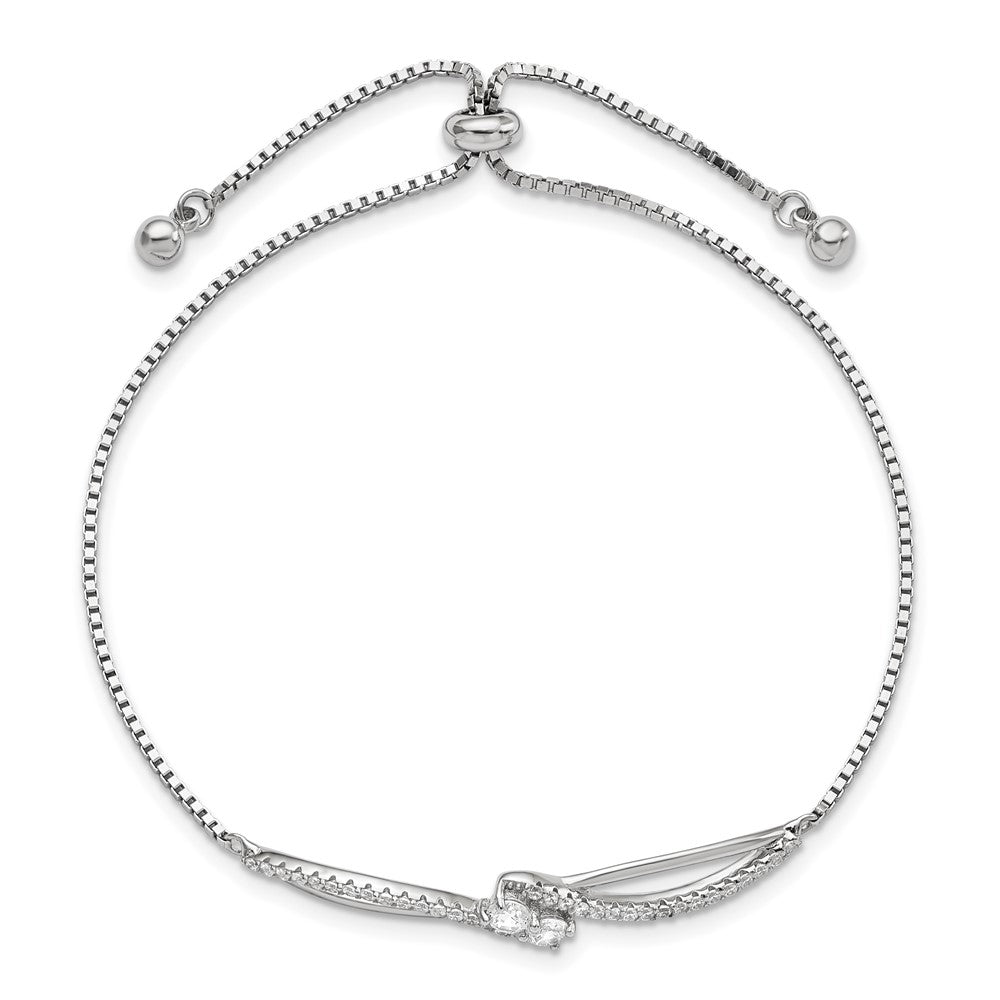 Shop Stylish Rhodium-Plated Sterling Silver Adjustable Bracelet with CZ Accents