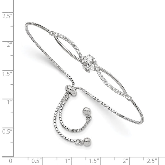 Shop Stylish Rhodium-Plated Sterling Silver Adjustable Bracelet with CZ Accents