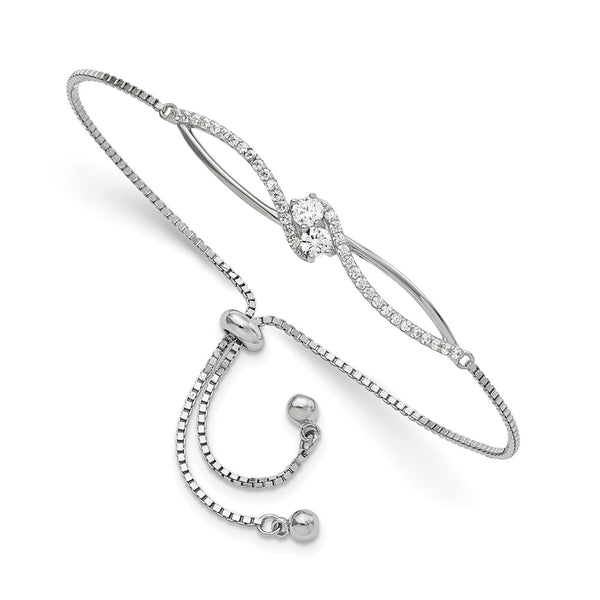 Rhodium-Plated Sterling Silver Adjustable Bracelet with CZ Accents - Style GR1-1008320