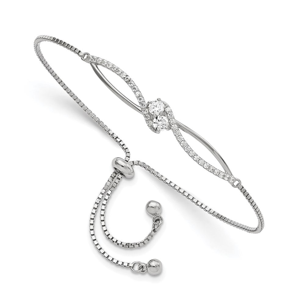 Shop Stylish Rhodium-Plated Sterling Silver Adjustable Bracelet with CZ Accents