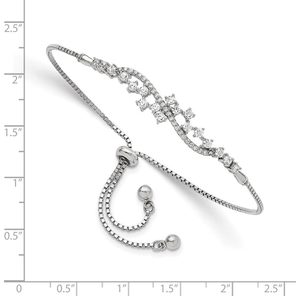 Rhodium-Plated Sterling Silver Adjustable Bracelet with CZ Accents - Style GR1-1017683