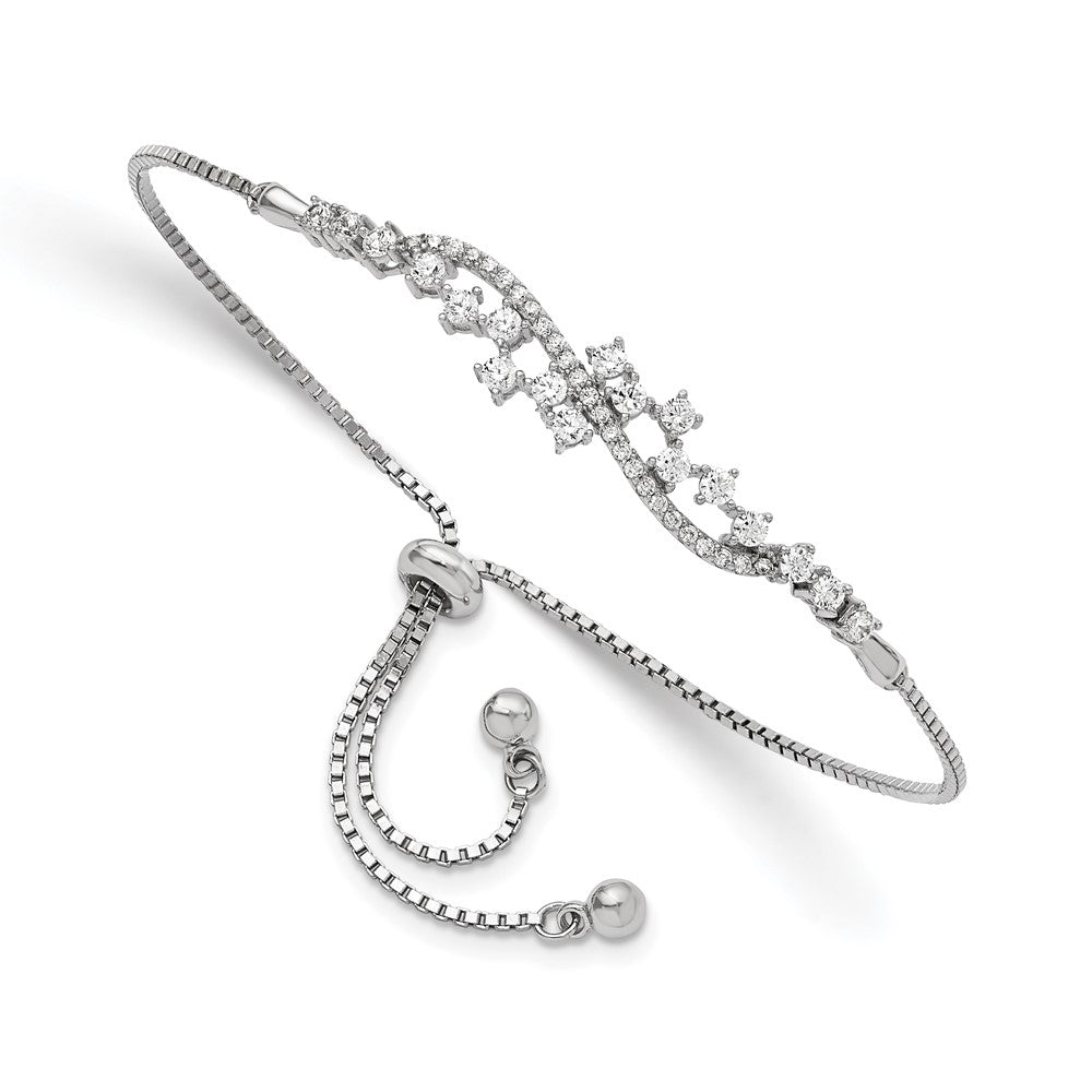 Buy Stylish Rhodium-Plated Sterling Silver Adjustable Bracelet with CZ Accents