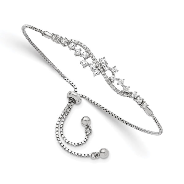 Rhodium-Plated Sterling Silver Adjustable Bracelet with CZ Accents - Style GR1-1017683