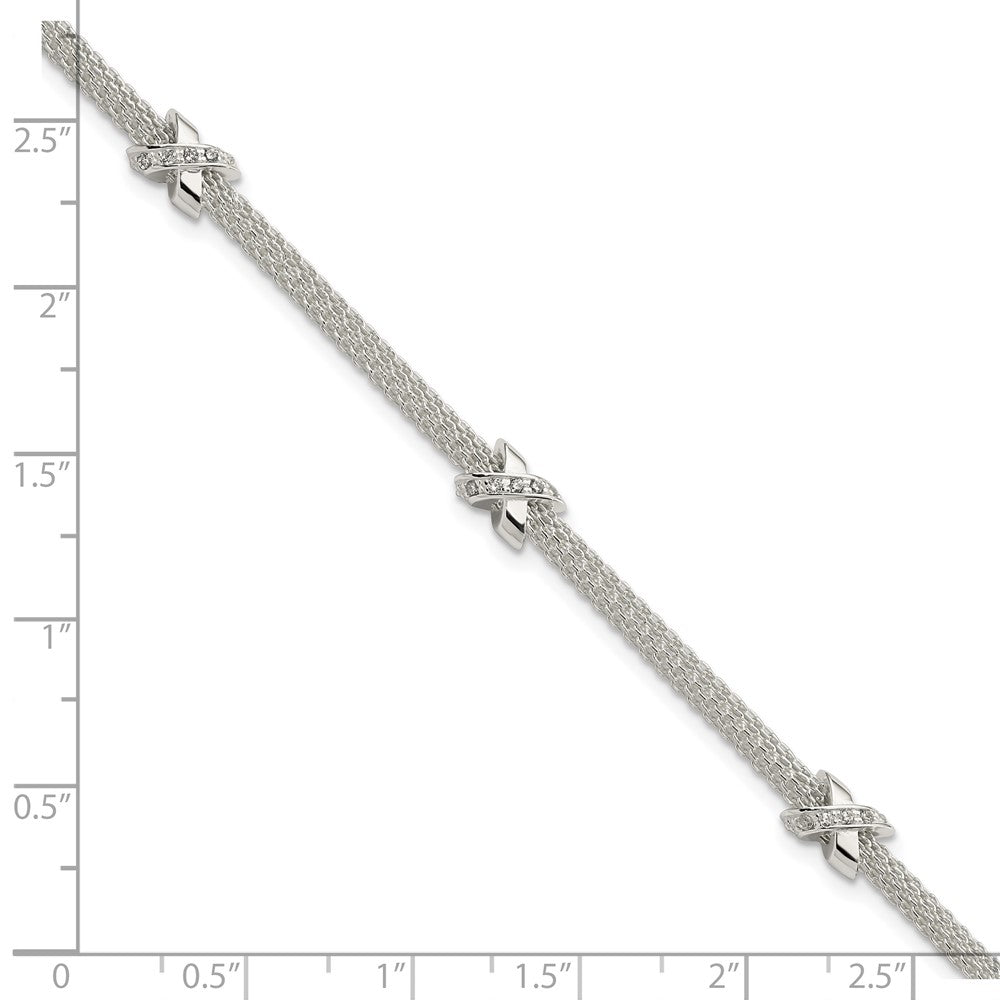 Buy Stylish Polished Sterling Silver Rhodium-Plated CZ Bracelet - 1-Inch Extension