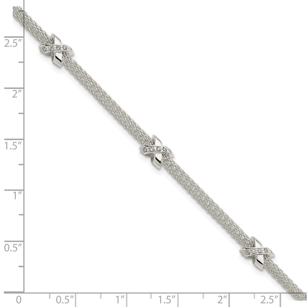 Polished Sterling Silver Rhodium-Plated CZ Bracelet - 1-Inch Extension