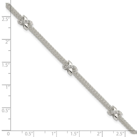 Buy Stylish Polished Sterling Silver Rhodium-Plated CZ Bracelet - 1-Inch Extension
