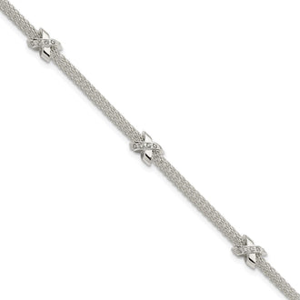 Buy Stylish Polished Sterling Silver Rhodium-Plated CZ Bracelet - 1-Inch Extension