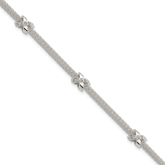 Buy Stylish Polished Sterling Silver Rhodium-Plated CZ Bracelet - 1-Inch Extension
