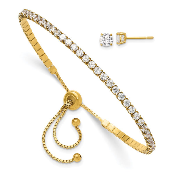Sterling Silver Gold-Plated CZ Bracelet & Earring Set
