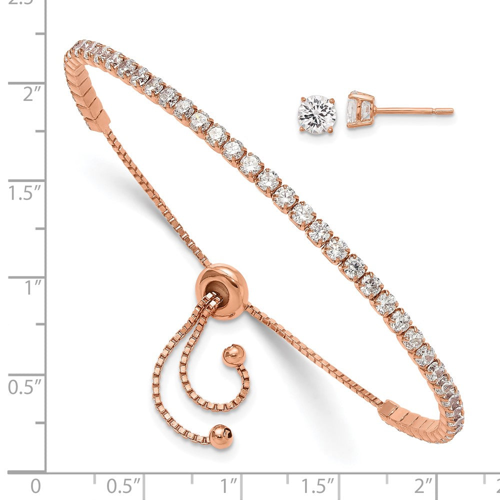 Shop Stylish Rose Gold-tone Silver Bracelet & Earring Set with CZ Accents
