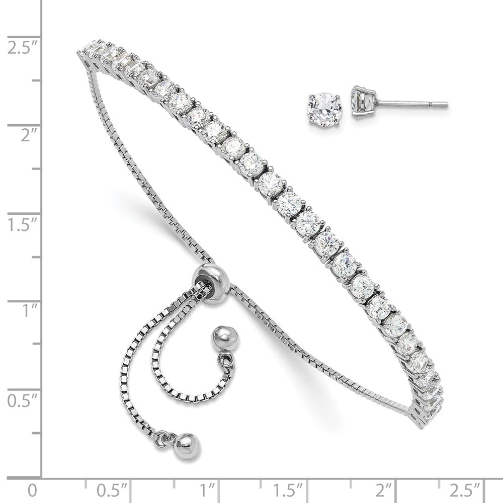 Shop Stylish Rhodium-Plated Sterling Silver Adjustable Bracelet & CZ Earrings Set