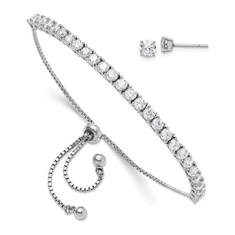 Shop Stylish Rhodium-Plated Sterling Silver Adjustable Bracelet & CZ Earrings Set